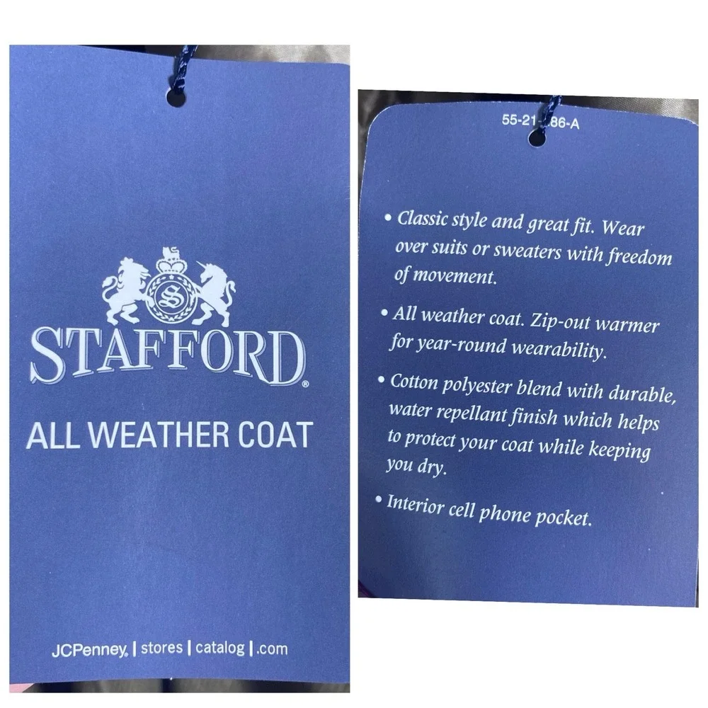 STAFFORD All Weather Poplin Car Coat Zip-Out Liner Tan Men's XL Long NEW ret$180